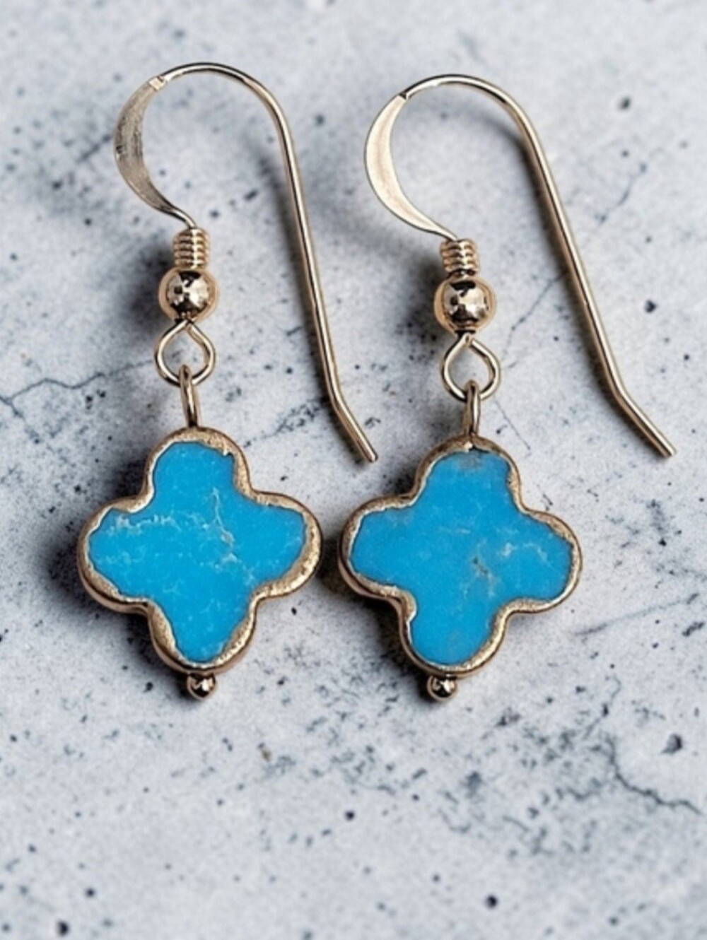 Hand Crafted Genuine Turquoise Clover Drop Earrings - 14K Gold Filled Ear Wires